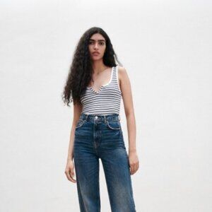 Zara Women's Ribbed Striped Bodysuit - M